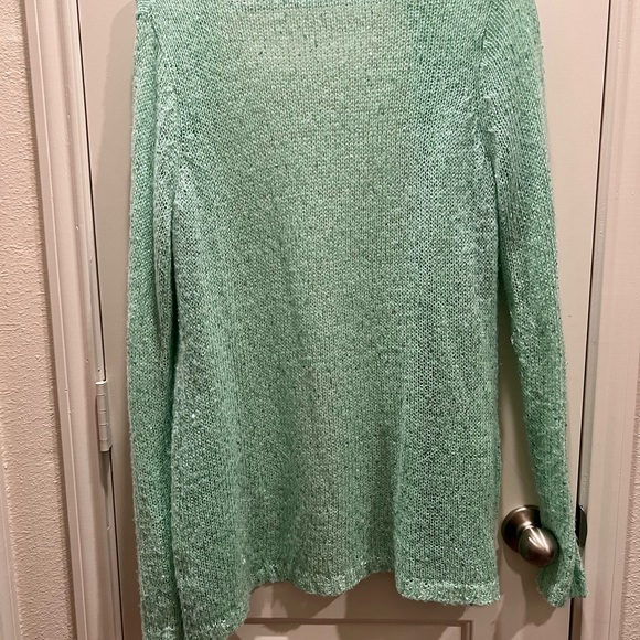 Sequin mint green long line open front cardigan - Picture 3 of 5